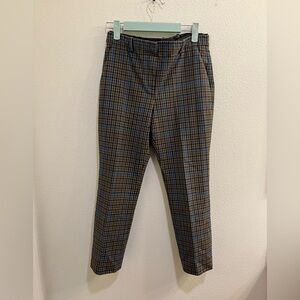 Theory Treeca Plaid Wool-Blend Pants Khaki Multi